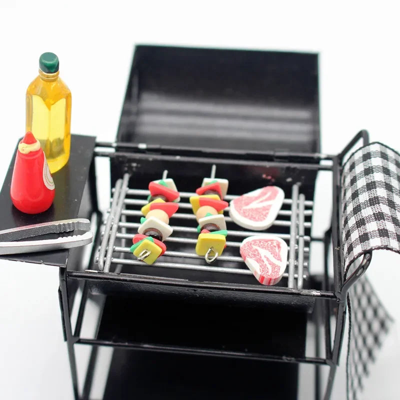 BBQ Grill Scale Miniature Decor Set — open display view