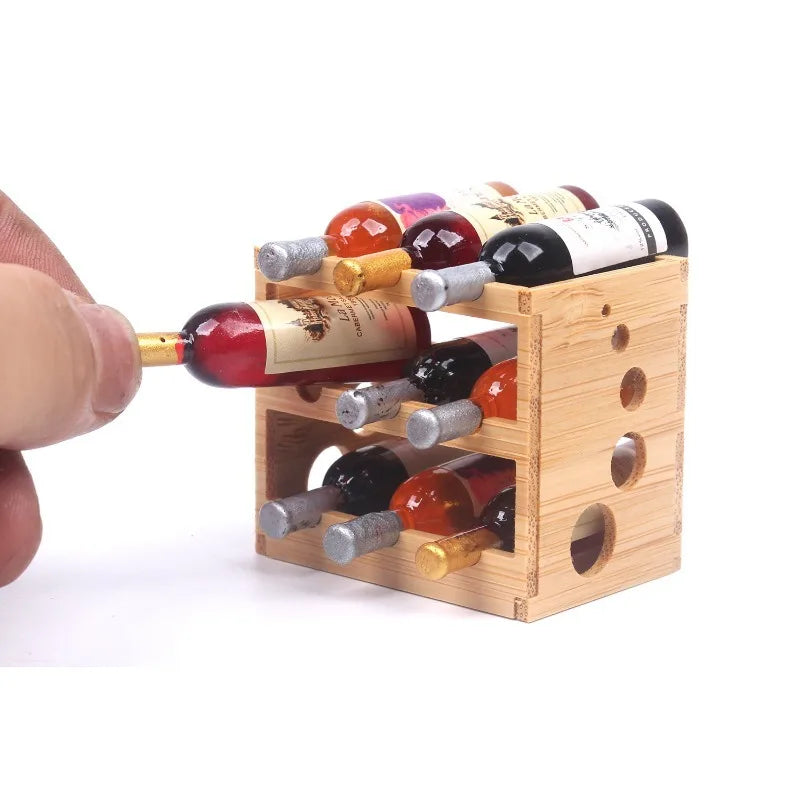 Dollhouse Bamboo Wine Rack 1:6 — front angle