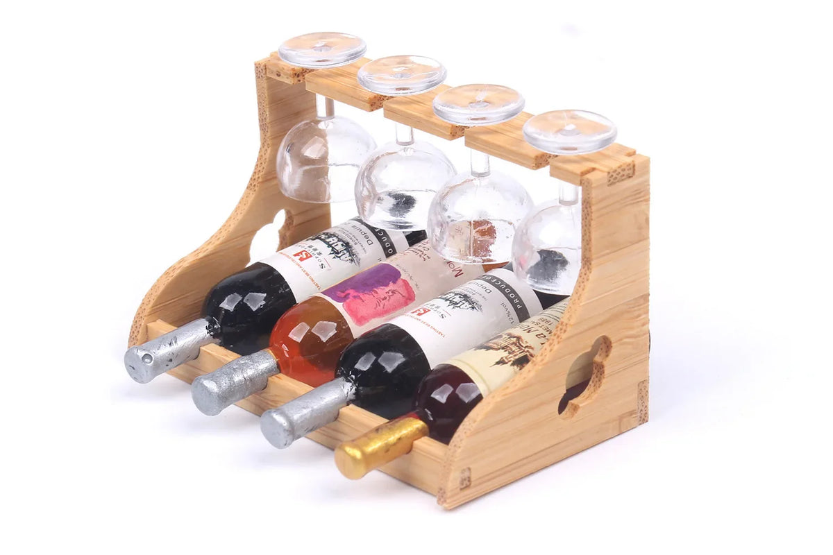 Dollhouse Bamboo Wine Rack 1:6 — box and pieces