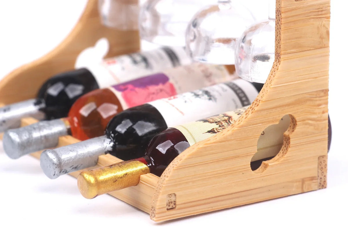 Dollhouse Bamboo Wine Rack 1:6 — angled close-up