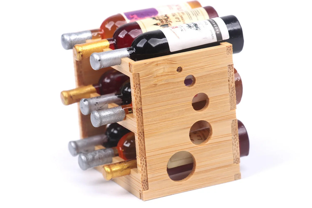 Dollhouse Bamboo Wine Rack 1:6 — open display view