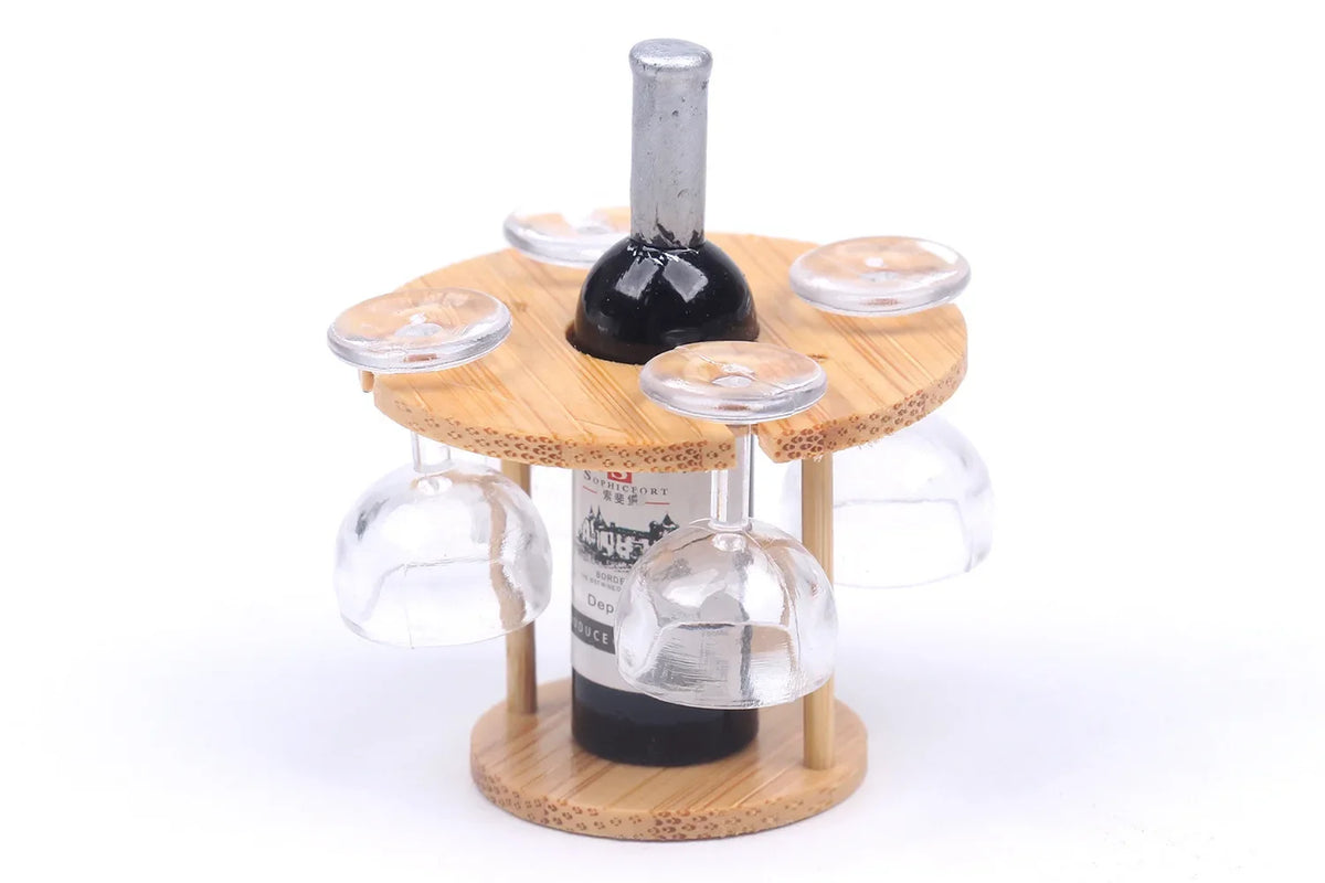 Dollhouse Bamboo Wine Rack 1:6 — open display view