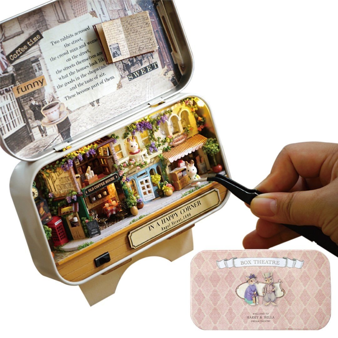 Miniature Tin Box Theatre In A Happy Corner — angled close-up