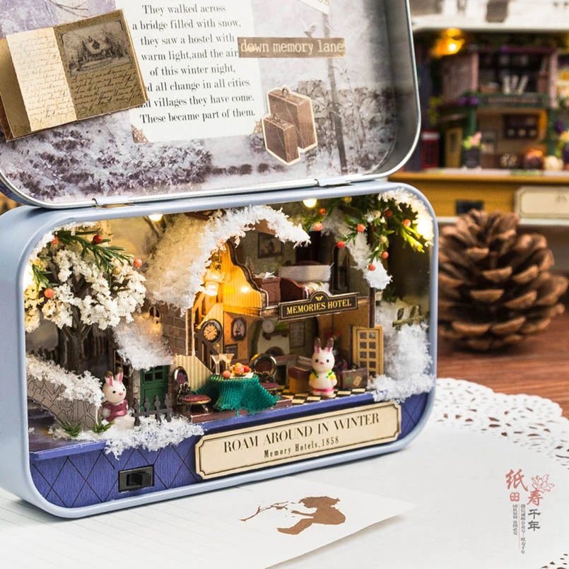 Winter Tin Box Theatre Miniature — open display view