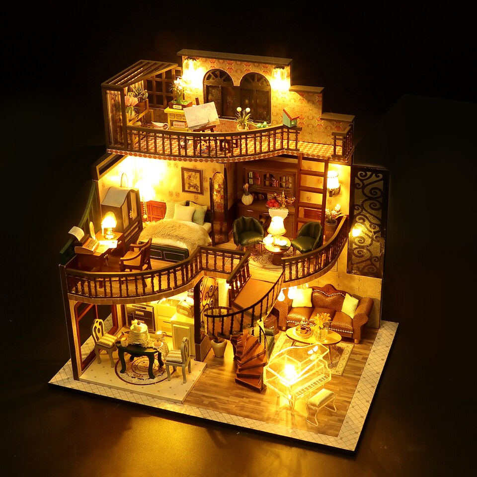 Modern Loft European DIY Miniature House Kit — detalied side view