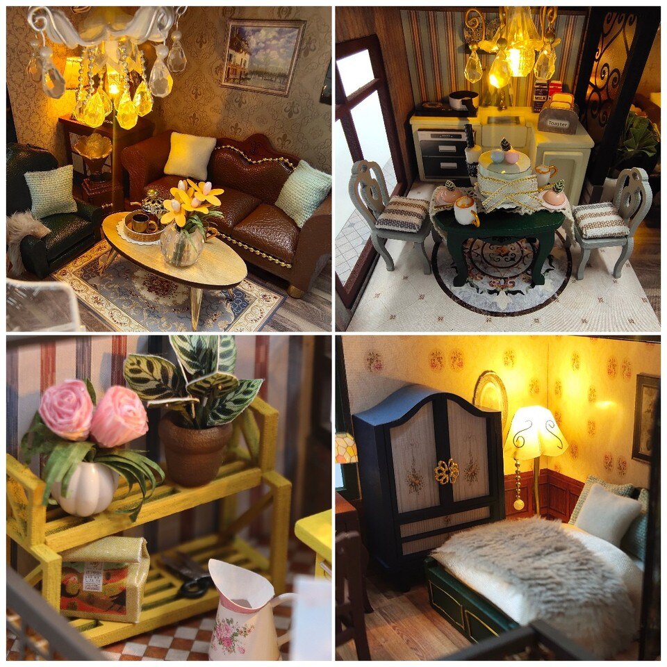 Modern Loft European DIY Miniature House Kit — open display view