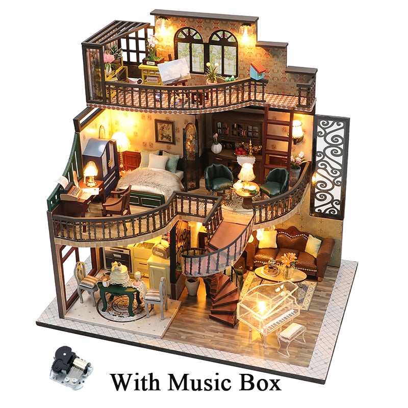 Modern Loft European DIY Miniature House Kit — angled close-up