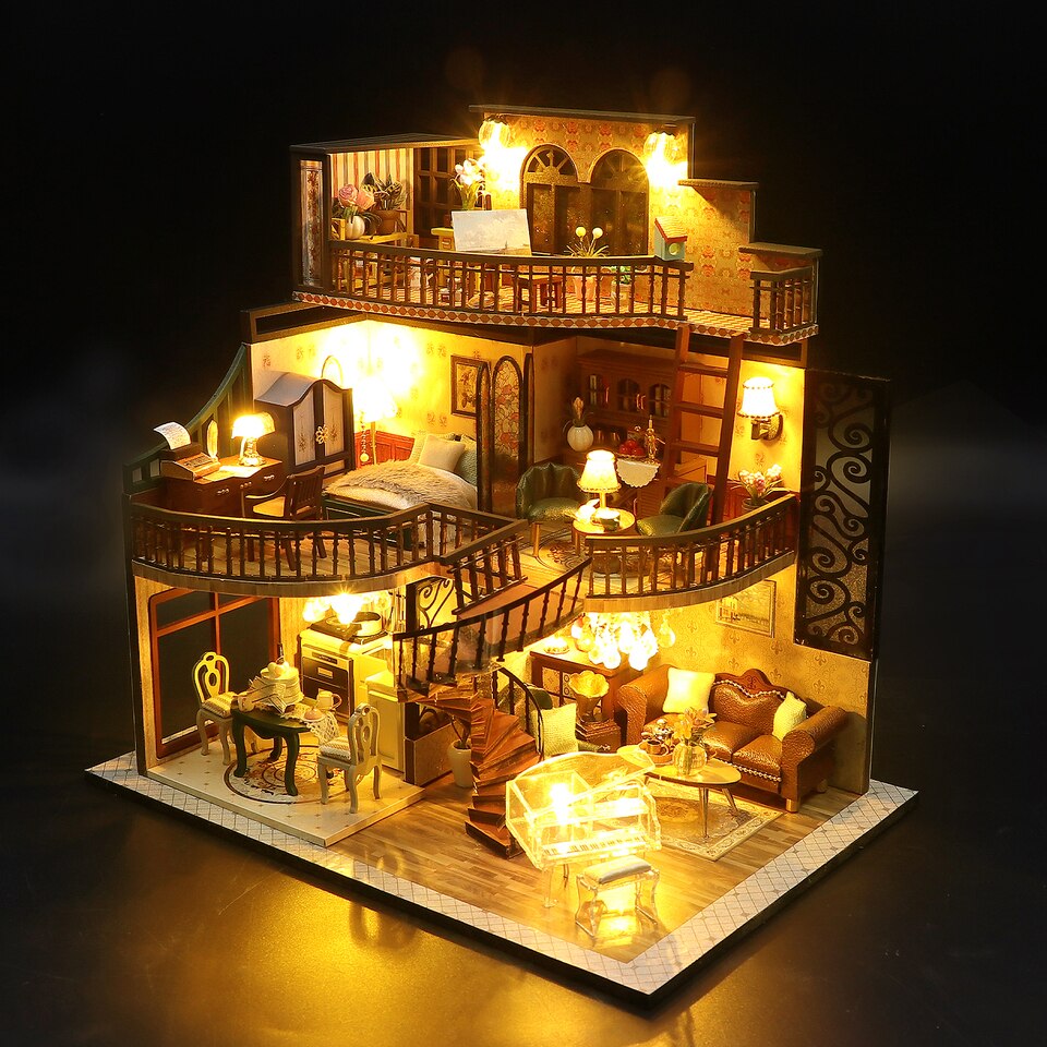 Modern Loft European DIY Miniature House Kit — front angle