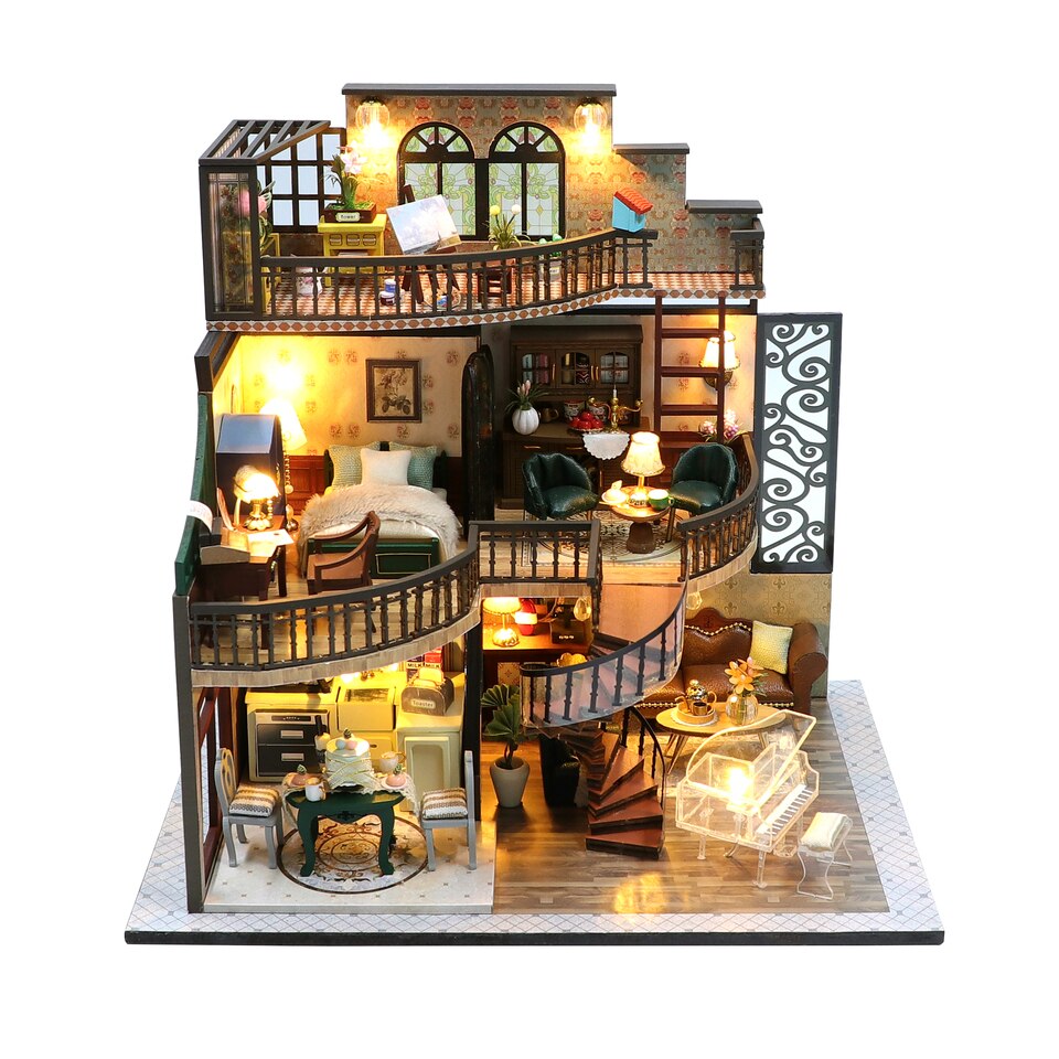 Modern Loft European DIY Miniature House Kit — angled close-up