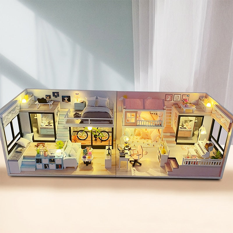 Modern Loft V2 DIY Dollhouse Kit — open display view