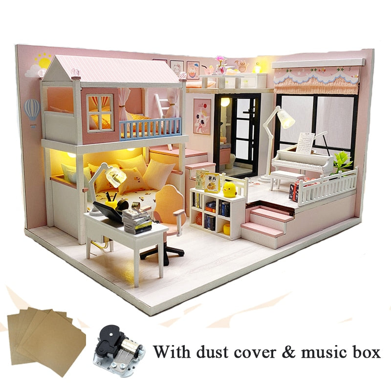 Modern Loft V2 DIY Dollhouse Kit — box and pieces