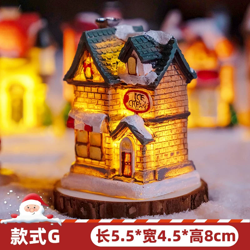 Light-Up Miniature Christmas Snow House Desktop Ornament Festive Village Scene Decor