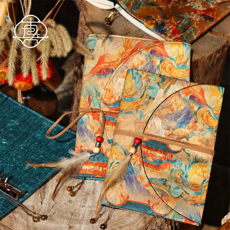 Vintage Dunhuang Fabric Journal Cover and Notebook Handcrafted Retro Cloth Diary Planner A5 A6