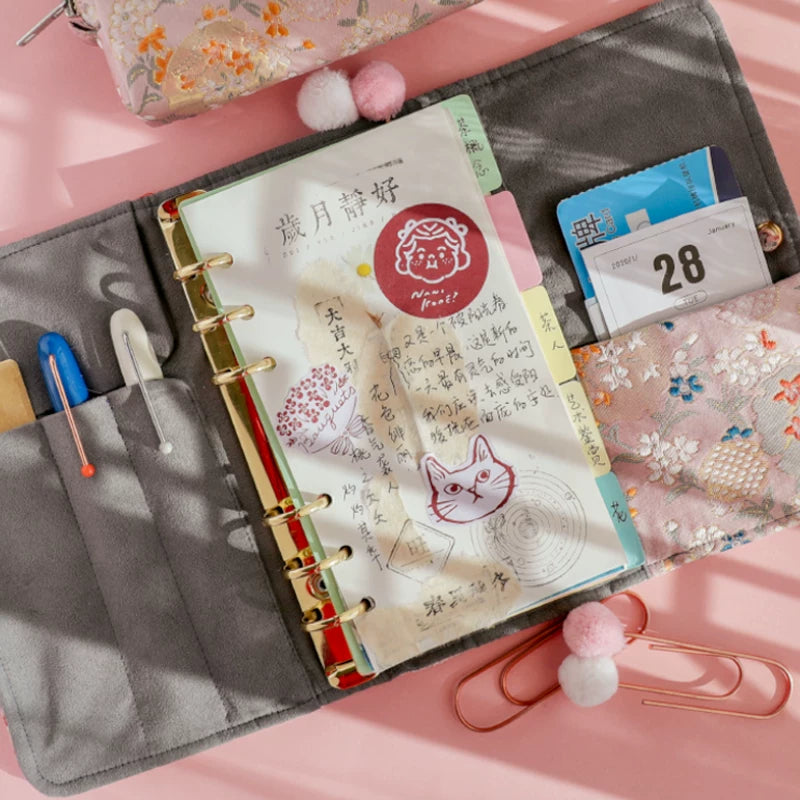 Vintage Refillable Loose Leaf Journal Notebook Set Aesthetic A5 A6 Binder Planner Diary