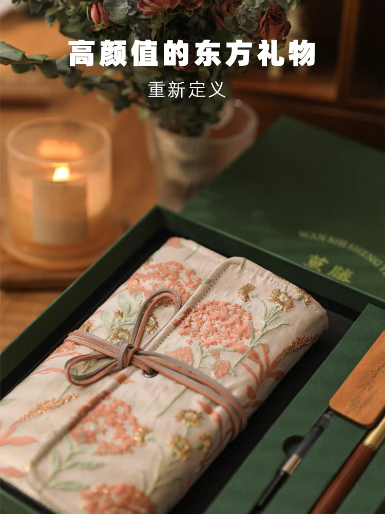 Vintage Oriental Journal and Fountain Pen Gift Set, Refillable Aesthetic Notebook Set for Writing, Business, Office & Journaling, Elegant Present for Women and Men