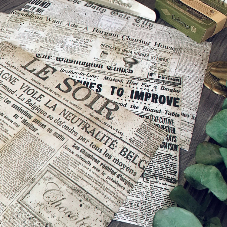 Vintage Industrial Old Newspaper Ephemera Stickers for Junk Journal, Retro TN Planner Collage Background Paper Decorative Scrapbooking Stickers