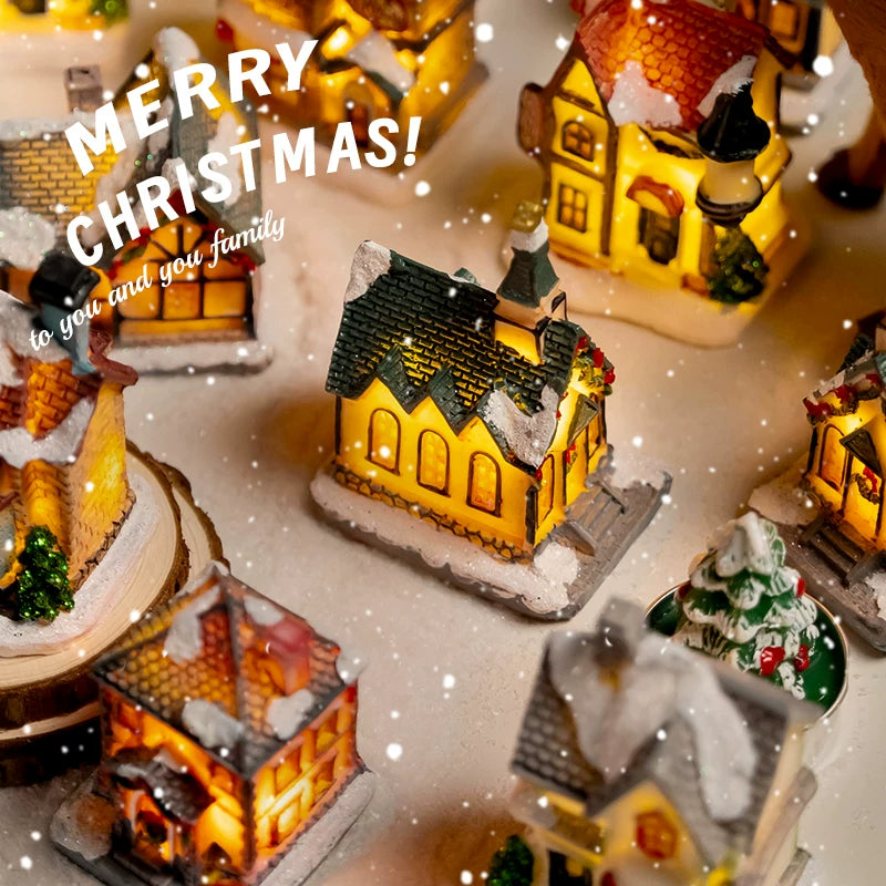 Light-Up Miniature Christmas Snow House Desktop Ornament Festive Village Scene Decor