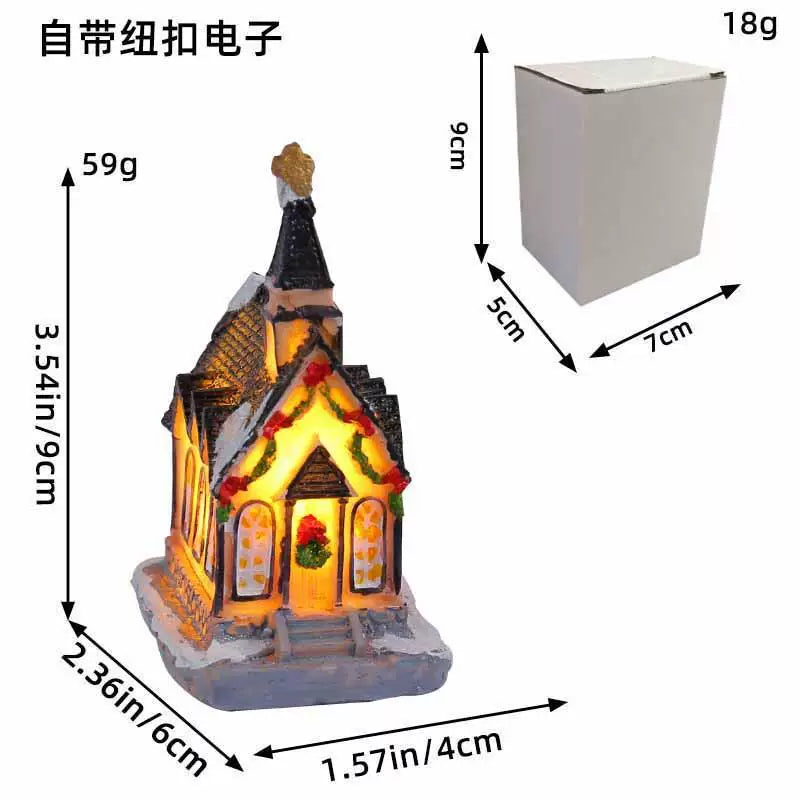 LED Light Up Christmas Village House Resin Miniature Cottage Tabletop Ornament Festive Holiday Decor