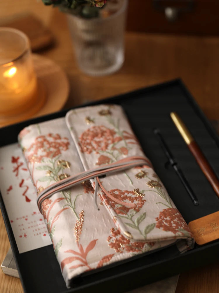 Vintage Oriental Journal and Fountain Pen Gift Set, Refillable Aesthetic Notebook Set for Writing, Business, Office & Journaling, Elegant Present for Women and Men