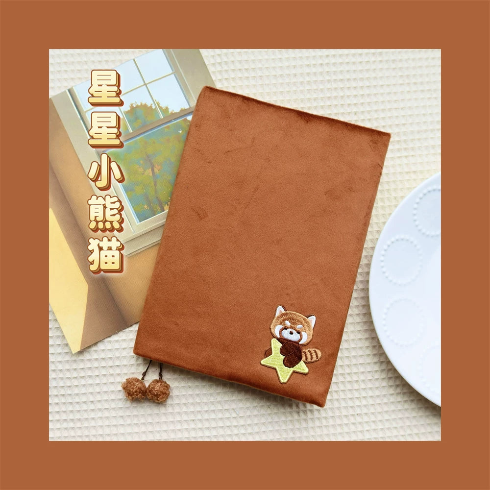 Cute Fluffy Panda Handmade Fabric Book Cover & Journal Notebook Set A5 A6 A7 B6 B7 Planner