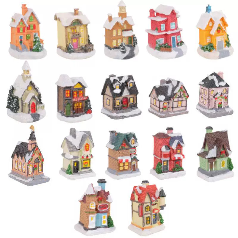 LED Light Up Christmas Village House Resin Miniature Cottage Tabletop Ornament Festive Holiday Decor
