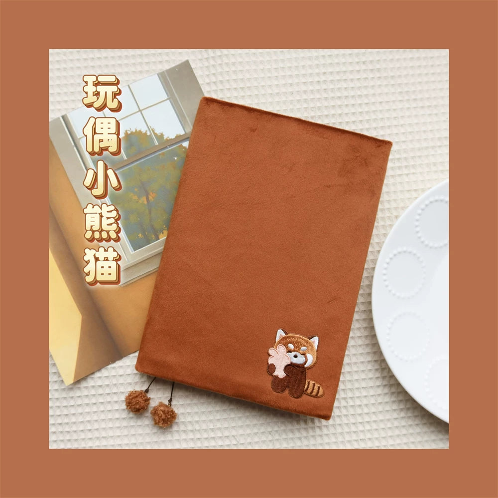 Cute Fluffy Panda Handmade Fabric Book Cover & Journal Notebook Set A5 A6 A7 B6 B7 Planner