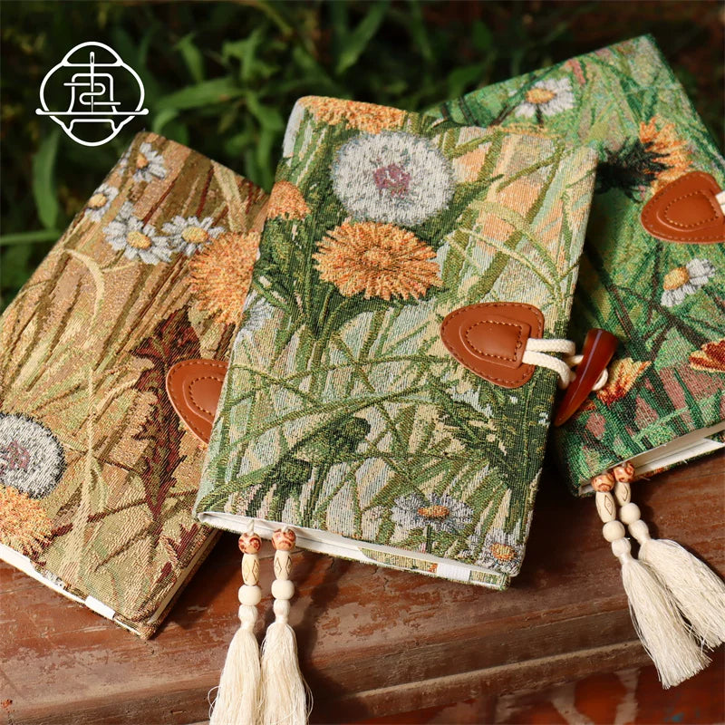 Vintage Autumn Botanical Oil Painting Fabric Journal Notebook Handmade Cloth Book Cover Planner Diary A5 A6