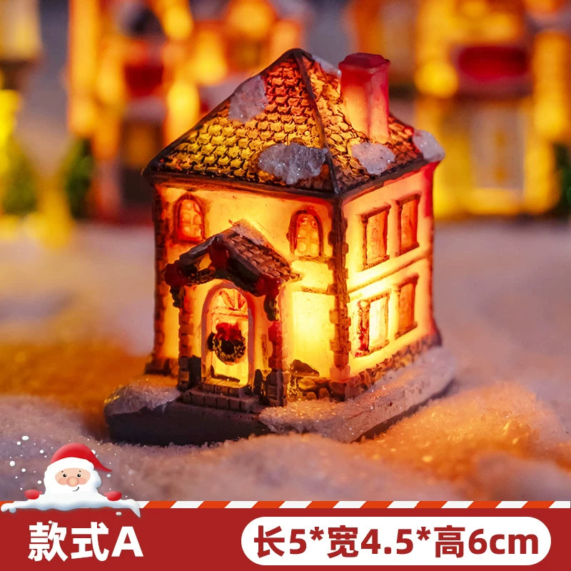 Light-Up Miniature Christmas Snow House Desktop Ornament Festive Village Scene Decor