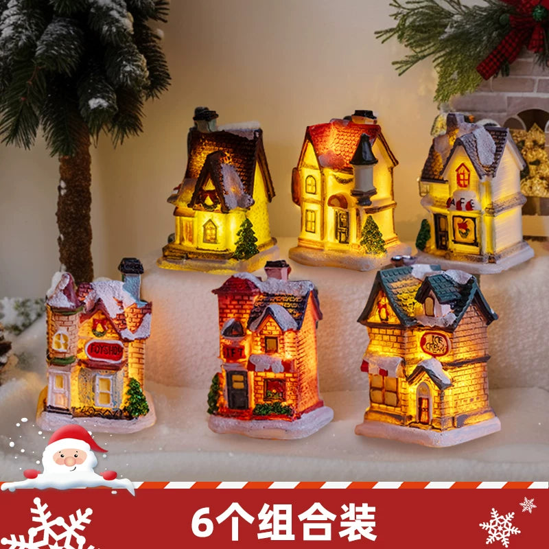 Light-Up Miniature Christmas Snow House Desktop Ornament Festive Village Scene Decor
