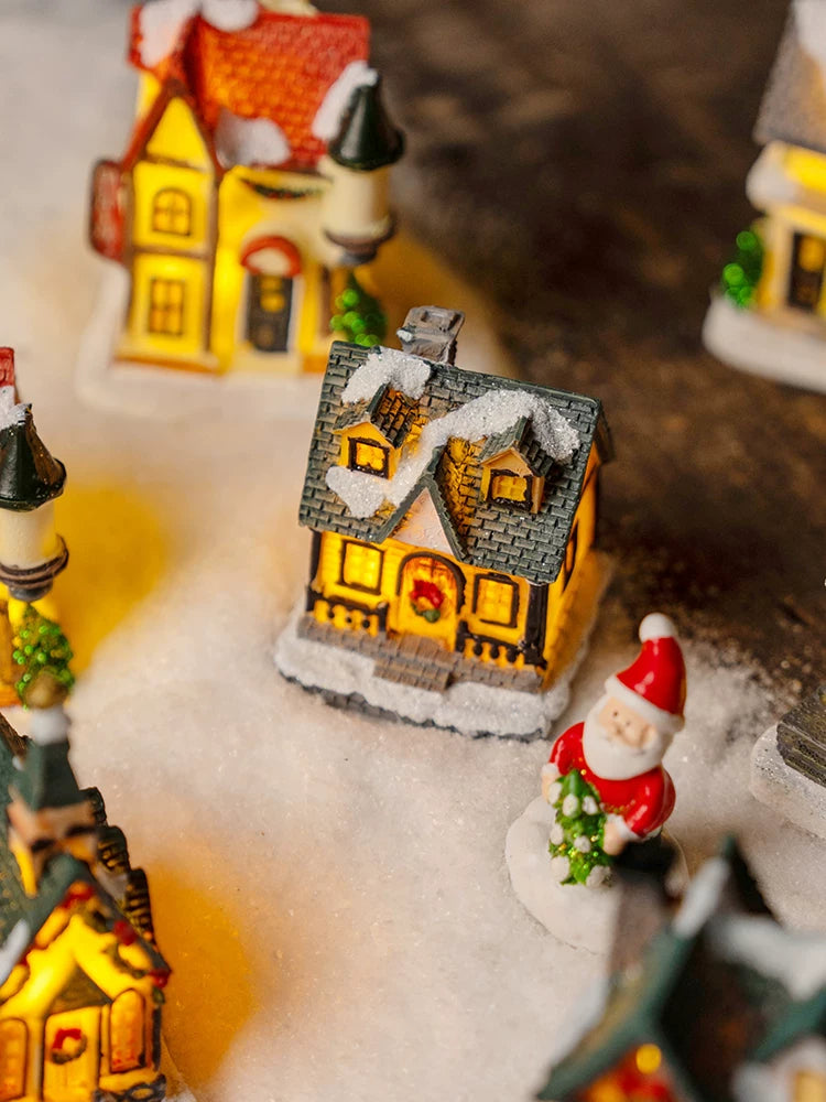 Light-Up Miniature Christmas Snow House Desktop Ornament Festive Village Scene Decor