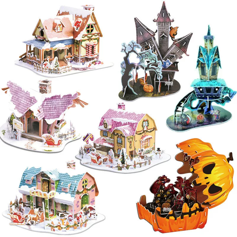 Halloween Pumpkin & Christmas Cottage Puzzle | 3D DIY