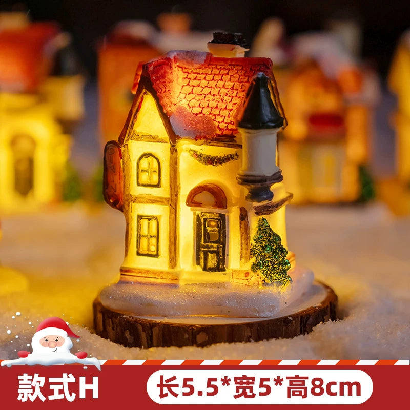 Light-Up Miniature Christmas Snow House Desktop Ornament Festive Village Scene Decor