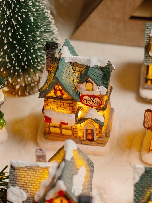 Light-Up Miniature Christmas Snow House Desktop Ornament Festive Village Scene Decor