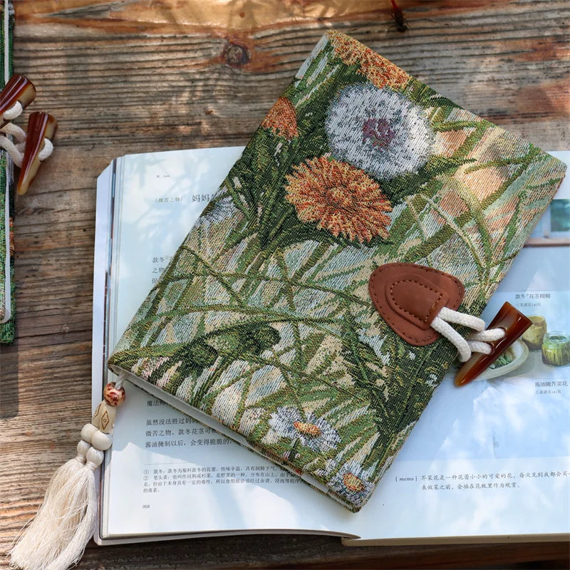 Vintage Autumn Botanical Oil Painting Fabric Journal Notebook Handmade Cloth Book Cover Planner Diary A5 A6