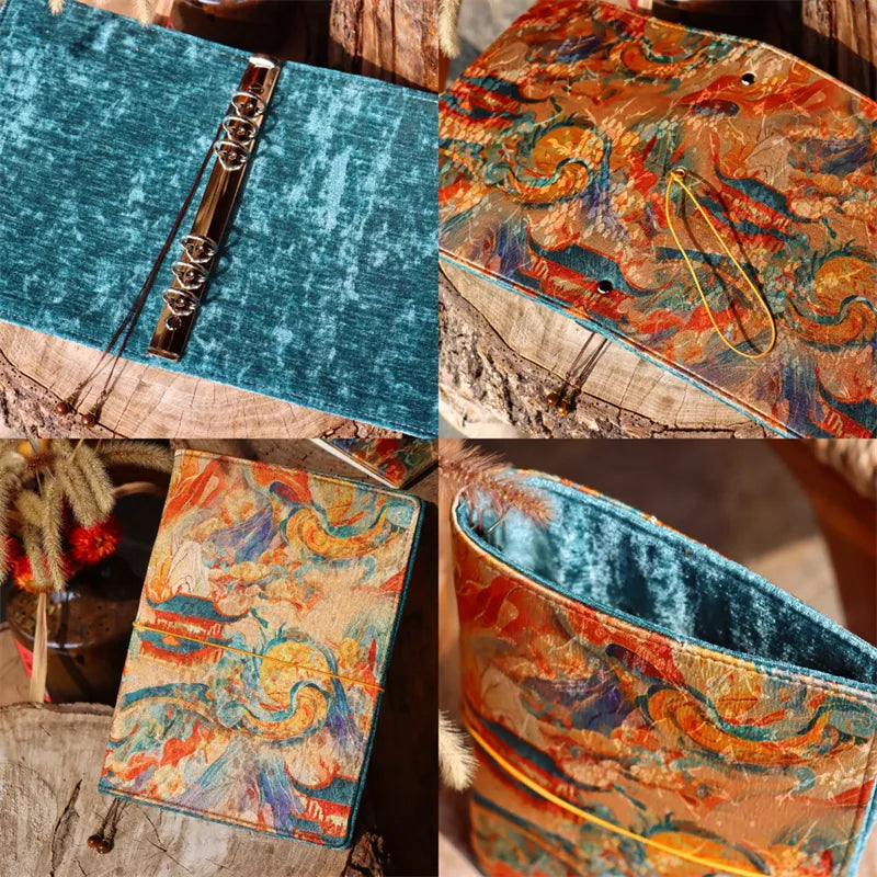 Vintage Dunhuang Fabric Journal Cover and Notebook Handcrafted Retro Cloth Diary Planner A5 A6