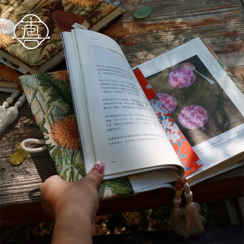Vintage Autumn Botanical Oil Painting Fabric Journal Notebook Handmade Cloth Book Cover Planner Diary A5 A6