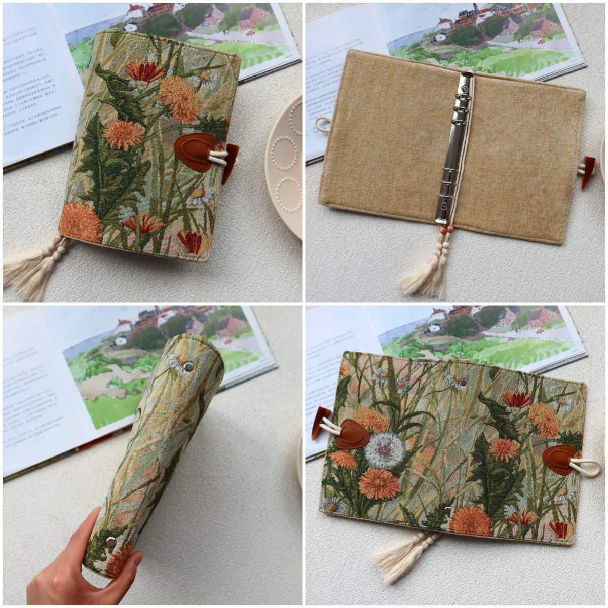Vintage Autumn Botanical Oil Painting Fabric Journal Notebook Handmade Cloth Book Cover Planner Diary A5 A6