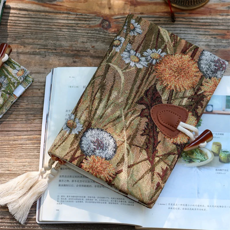 Vintage Autumn Botanical Oil Painting Fabric Journal Notebook Handmade Cloth Book Cover Planner Diary A5 A6