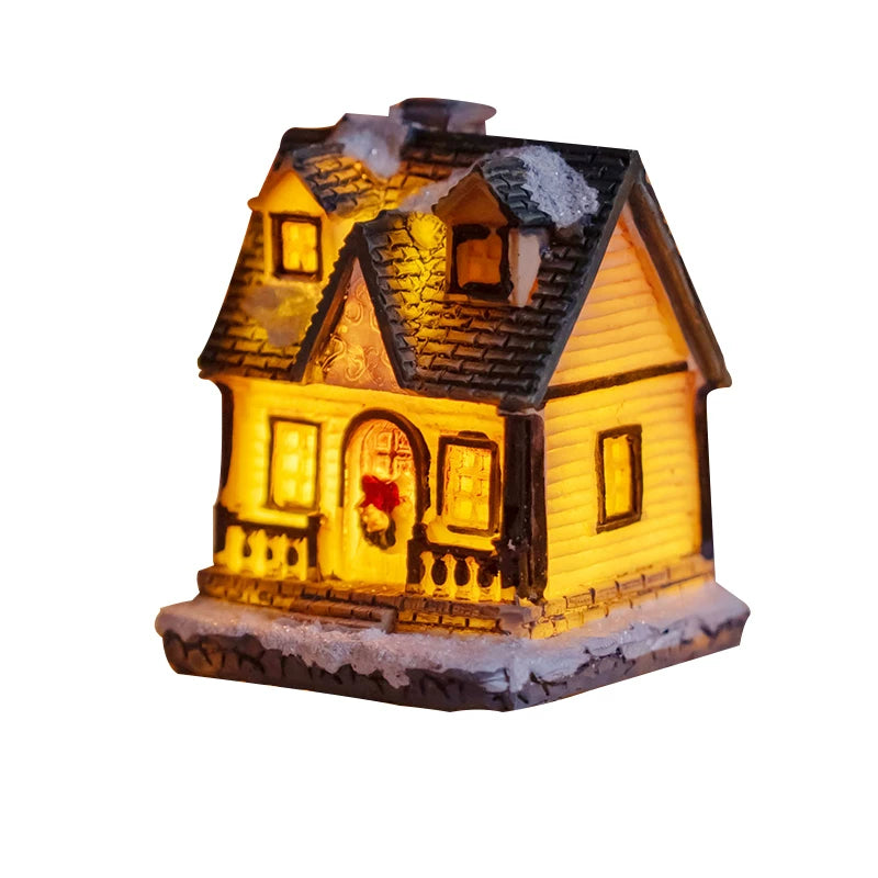 Light-Up Miniature Christmas Snow House Desktop Ornament Festive Village Scene Decor