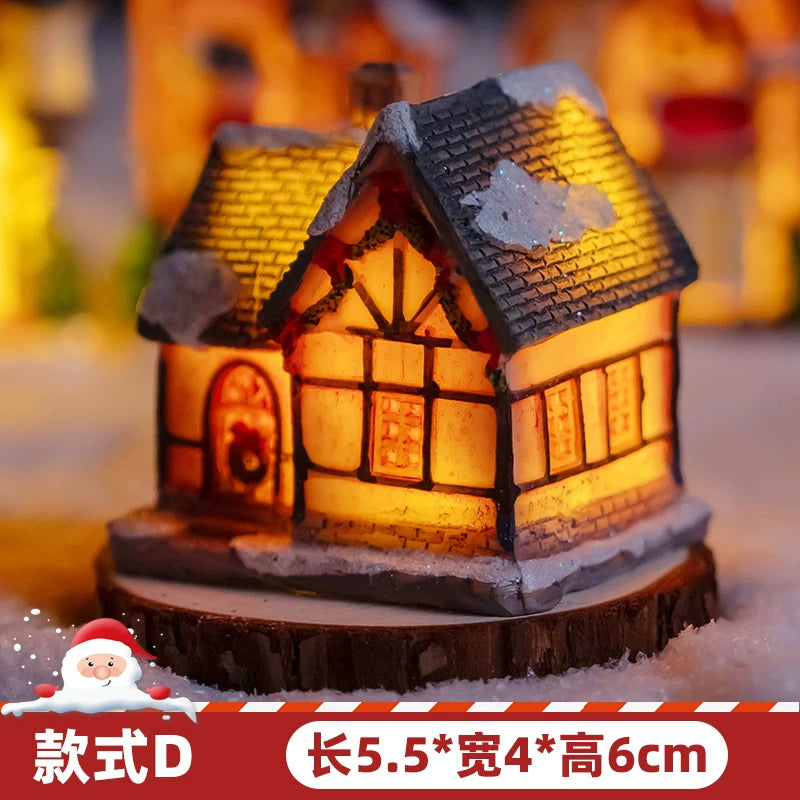 Light-Up Miniature Christmas Snow House Desktop Ornament Festive Village Scene Decor