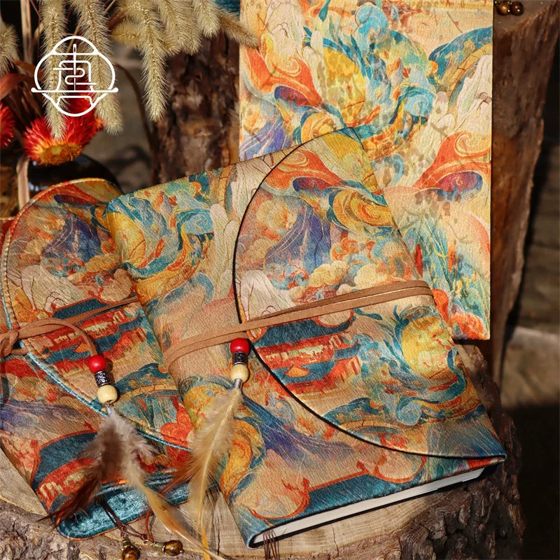 Vintage Dunhuang Fabric Journal Cover and Notebook Handcrafted Retro Cloth Diary Planner A5 A6
