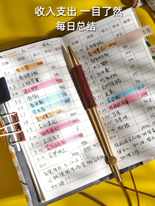 Embroidered Pocket Budget Planner & Expense Tracker Notebook with Pen and Binder Clip - Japanese Style Daily Financial Journal