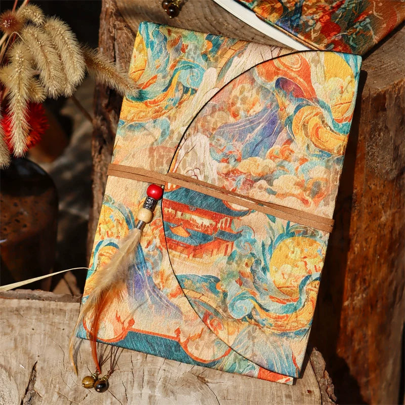 Vintage Dunhuang Fabric Journal Cover and Notebook Handcrafted Retro Cloth Diary Planner A5 A6