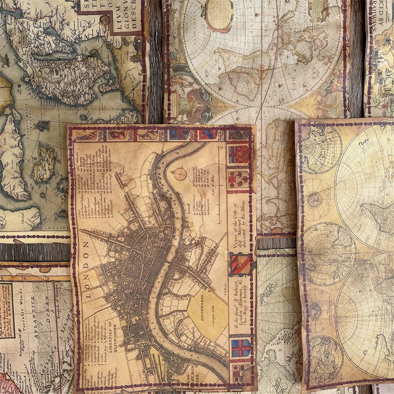 Vintage Distressed Junk Journal Scrapbook Paper Pack, Medieval Nautical Map Decorative Ephemera Paper for Journaling, Collage, DIY Art