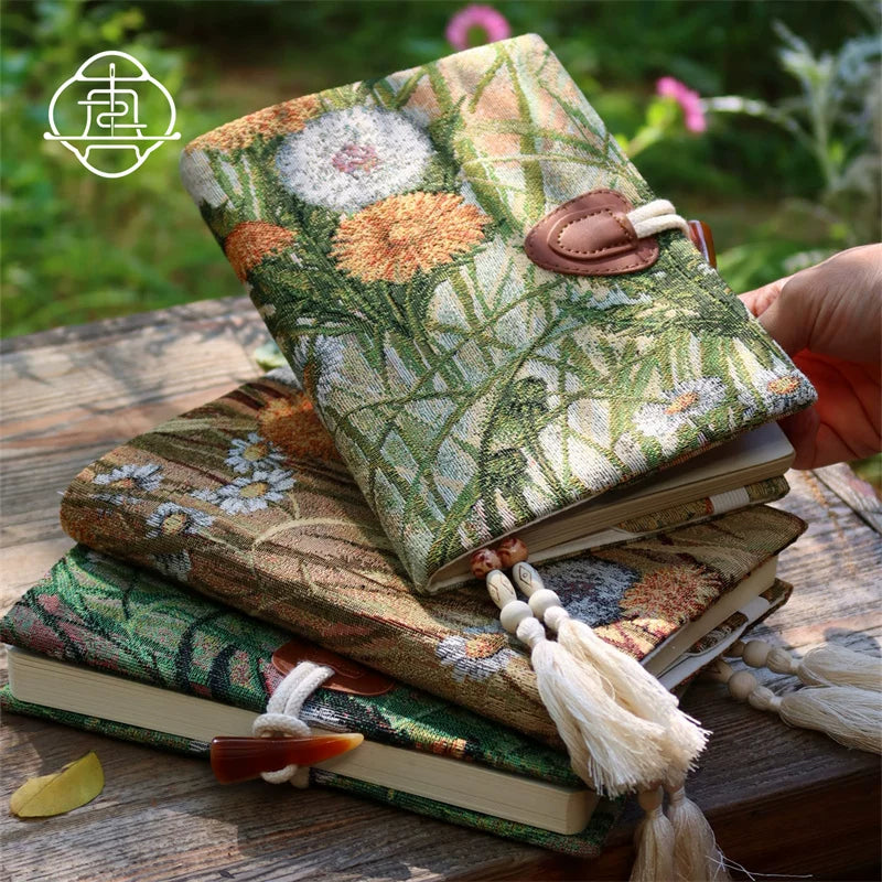 Vintage Autumn Botanical Oil Painting Fabric Journal Notebook Handmade Cloth Book Cover Planner Diary A5 A6
