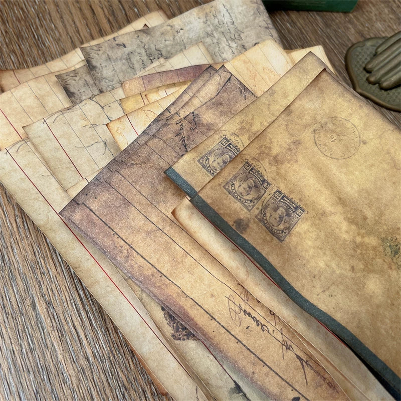 Vintage Double-Sided Dyed Paper Pack, Antique Junk Journal Collage Paper, Aesthetic Retro Striped Craft Paper for Scrapbooking and Photo Props