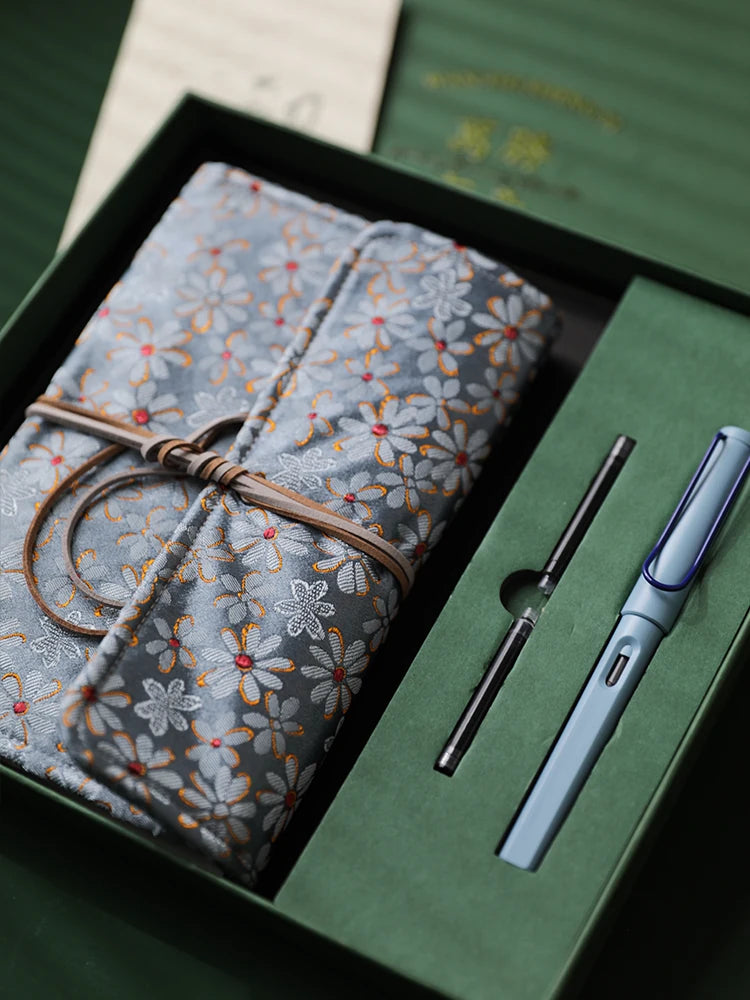 Vintage Oriental Journal and Fountain Pen Gift Set, Refillable Aesthetic Notebook Set for Writing, Business, Office & Journaling, Elegant Present for Women and Men