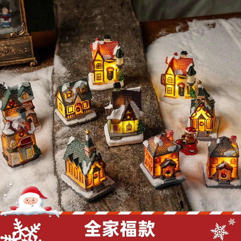 Light-Up Miniature Christmas Snow House Desktop Ornament Festive Village Scene Decor
