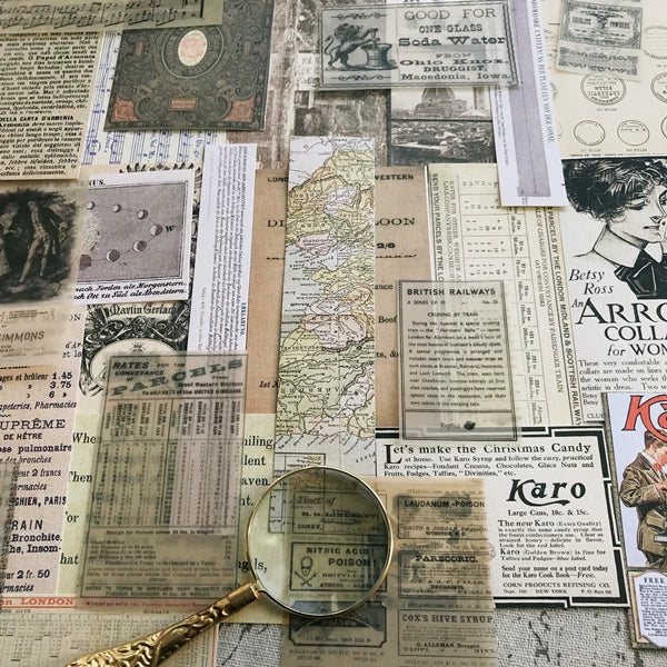 Vintage Junk Journal Ephemera Paper Pack, Textured Old Newspaper Poster Pages for TN Planners & Scrapbooking D