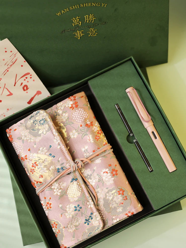 Vintage Oriental Journal and Fountain Pen Gift Set, Refillable Aesthetic Notebook Set for Writing, Business, Office & Journaling, Elegant Present for Women and Men